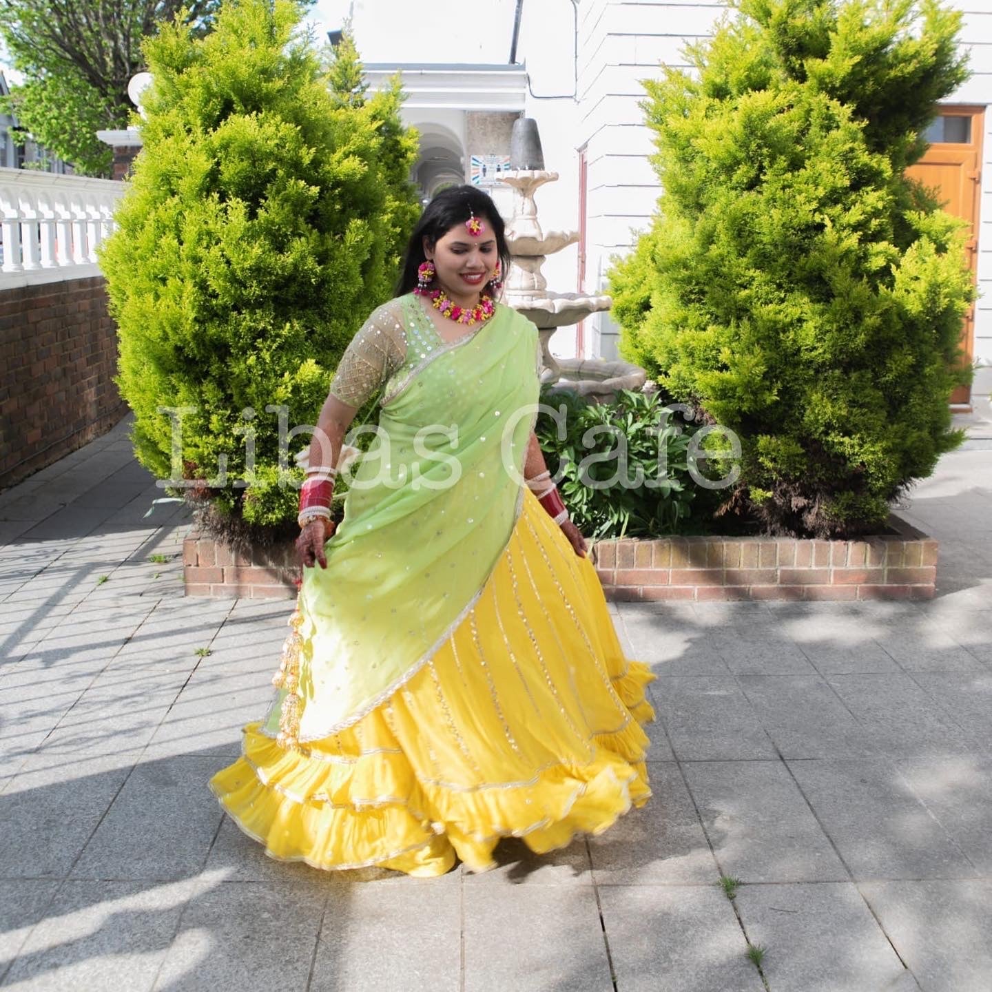 Client In Green - Yellow Sequin Lehenga